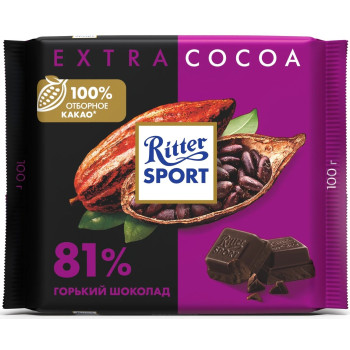 Шоколад молочный Ritter Sport Extra Сocoa горький 81% какао, 100г