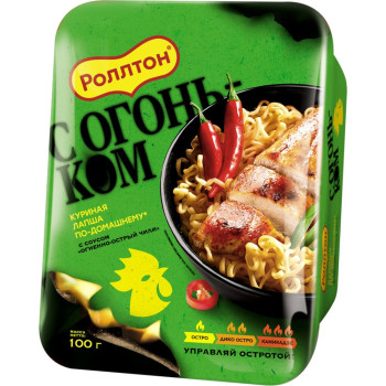 Роллтон Лапша Куриная по-домашнему (лоток) 100г  с соусом «Огненно-острый чили»