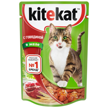 Кош. Корм (Kitekat) c Говядиной в желе 85г