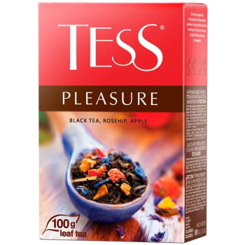 Чай черный байховый "Tess" Pleasure с шиповником, яблоком, лепестками цветов и ароматом тропических фруктов, 100г