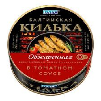 Килька балтийская БАРС КЛЮЧ нераздел. обжар. в том.соусе Ж/б  240гр №3 